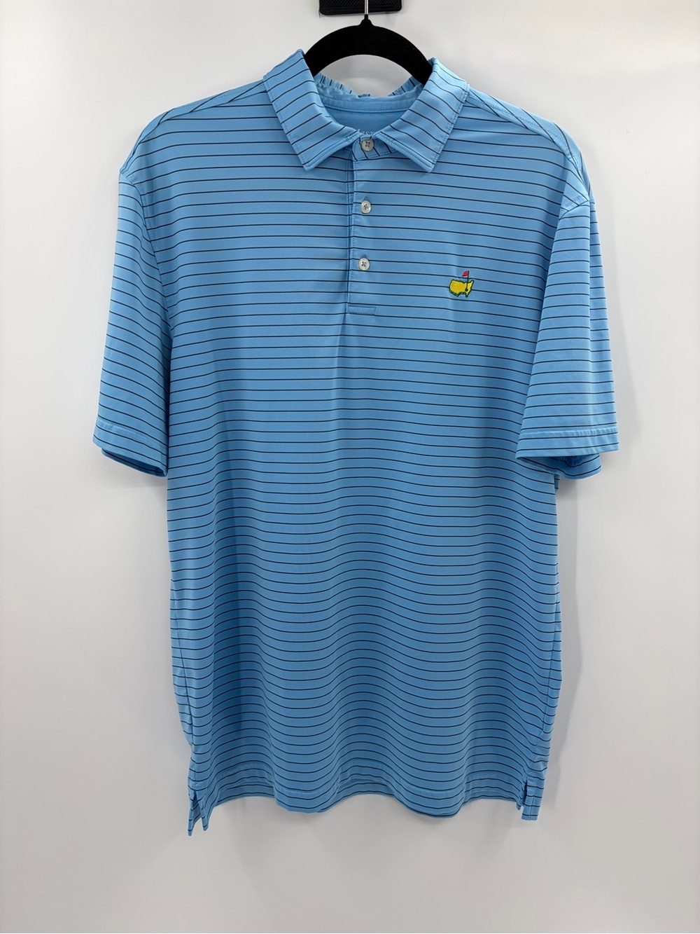 Masters Tech Golf Polo Shirt Blue Striped Performance Stretch Short Sleeve medi